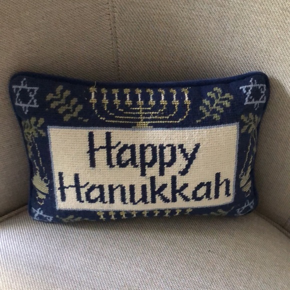 VTG Happy Hanukkah Needlepoint Throw Pillow - Picture 5 of 8